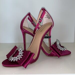 Express Fuchsia Magenta Satin Rhinestone Embellished Bow High‎ Heels